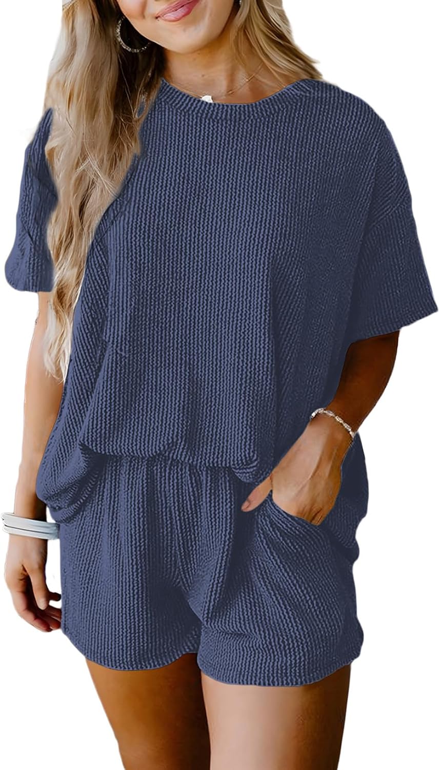 SHEWIN Two Piece Set for Women: Stylish Short Sleeve Pajamas