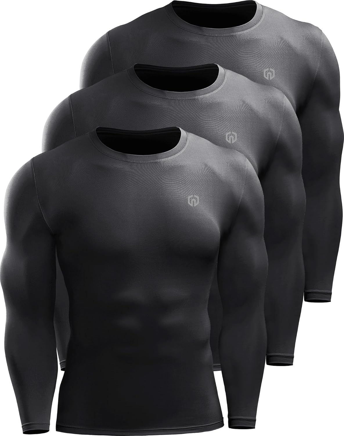 NELEUS Men's 3 Pack Dry Fit Long Sleeve Compression Shirts