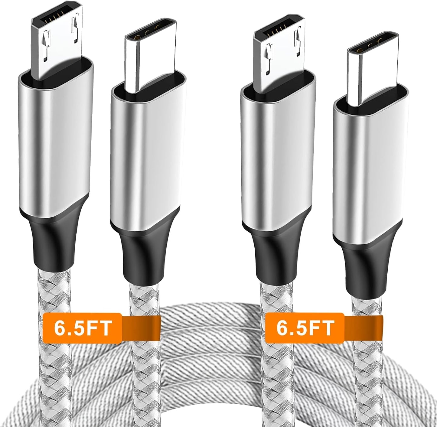 Fast Charging 6.5FT Braided USBC to Micro USB Cable