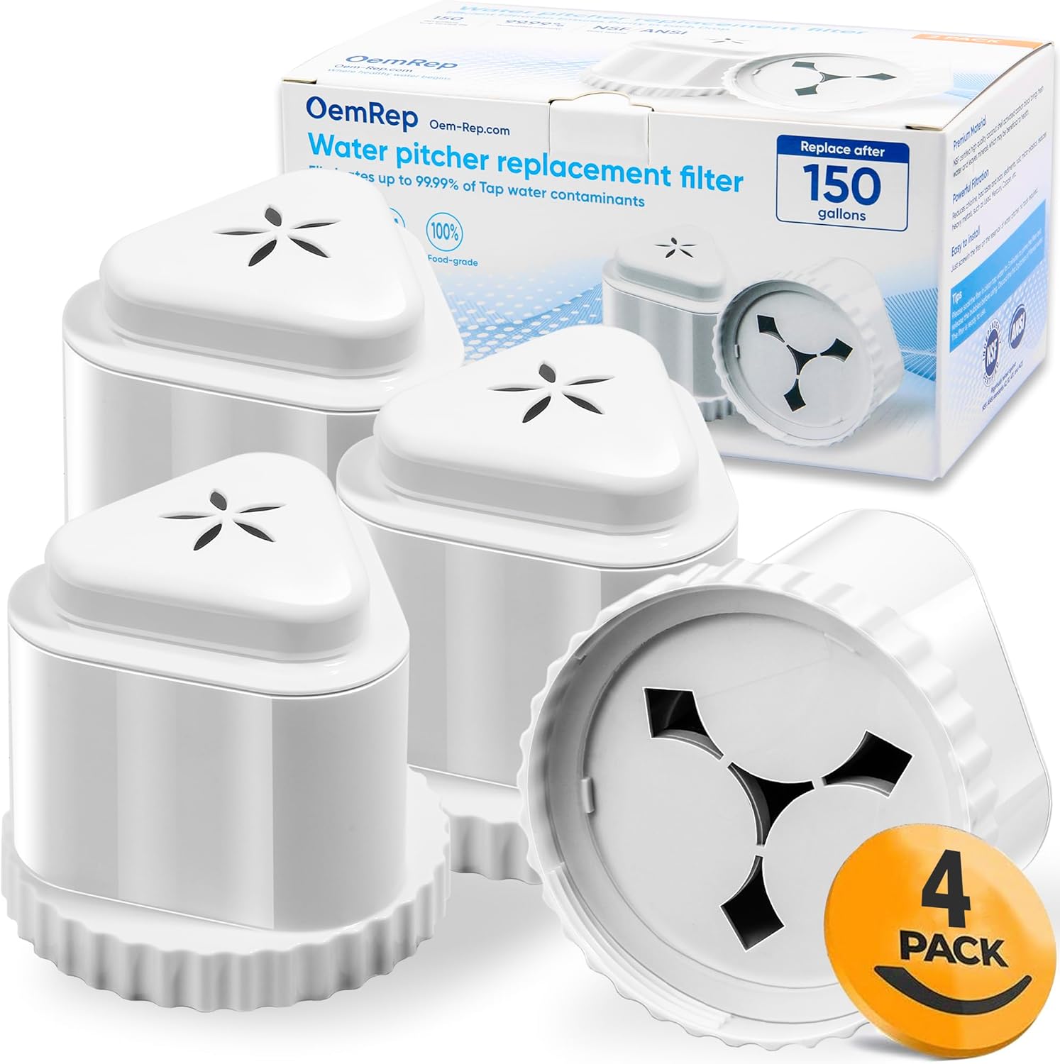 4Pack Replacement Filter for Epic Water Filter Pitcher, BPA Free