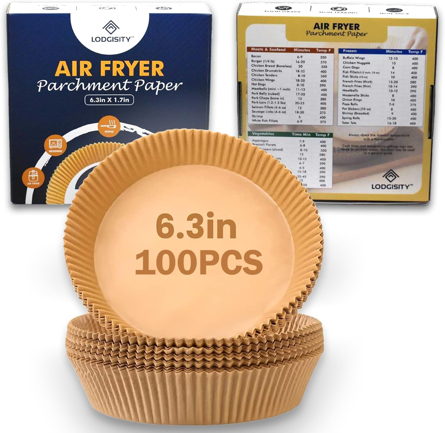 Lodgisity Air Fryer Liners - 100 Pcs Non Stick Parchment Paper for Mess-Free Cooking