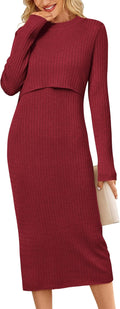 OUGES Women's Wool Blend Maternity Nursing Sweater Dress - Slim Ribbed