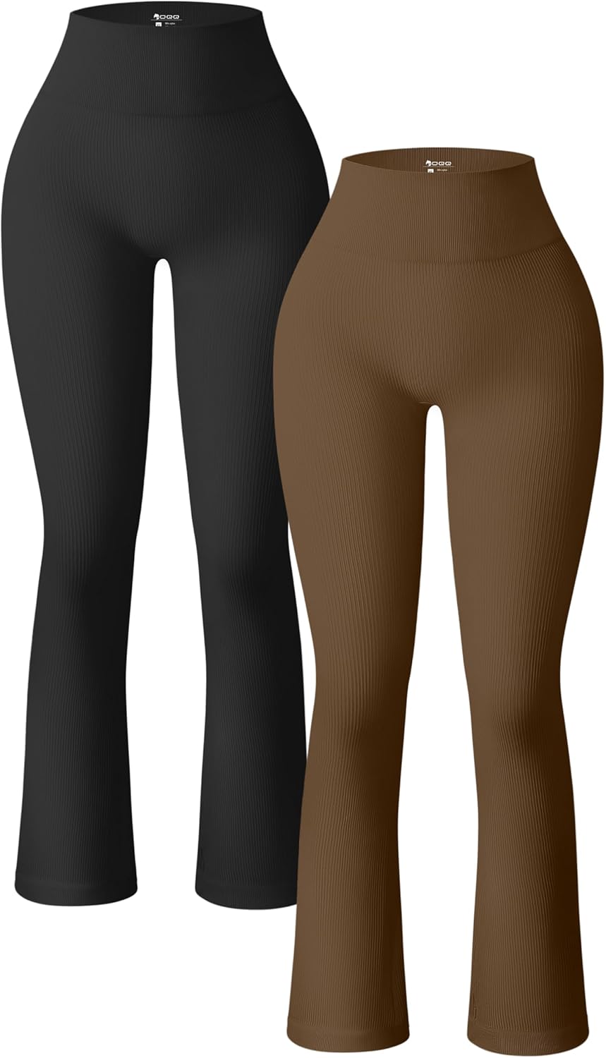 OQQ Women's Ribbed Seamless High Waist Bell Bottom Yoga Pants
