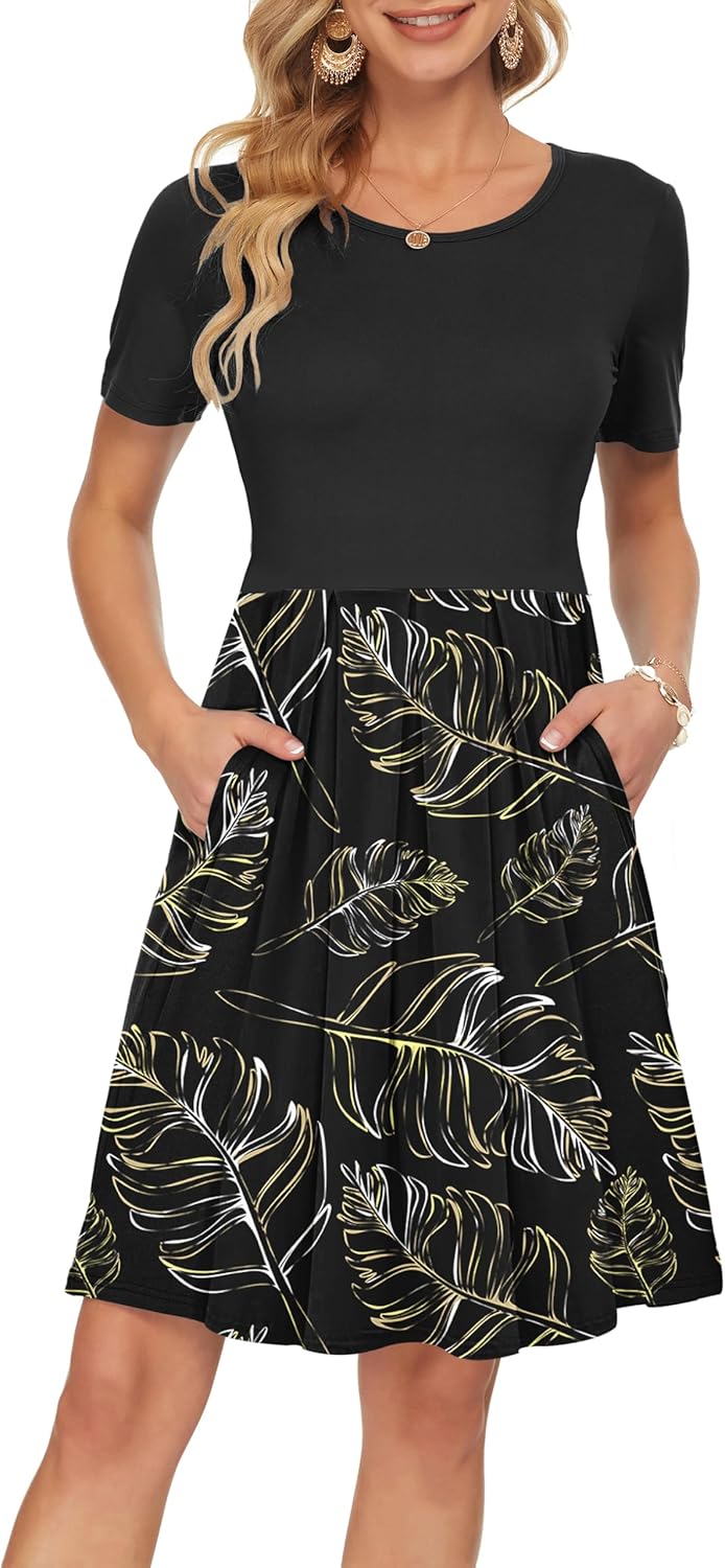 AUSELILY Women's Short Sleeve Summer Dress with Pockets