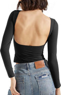 SUUKSESS Women Backless Long Sleeve Top - Double Lined, Soft