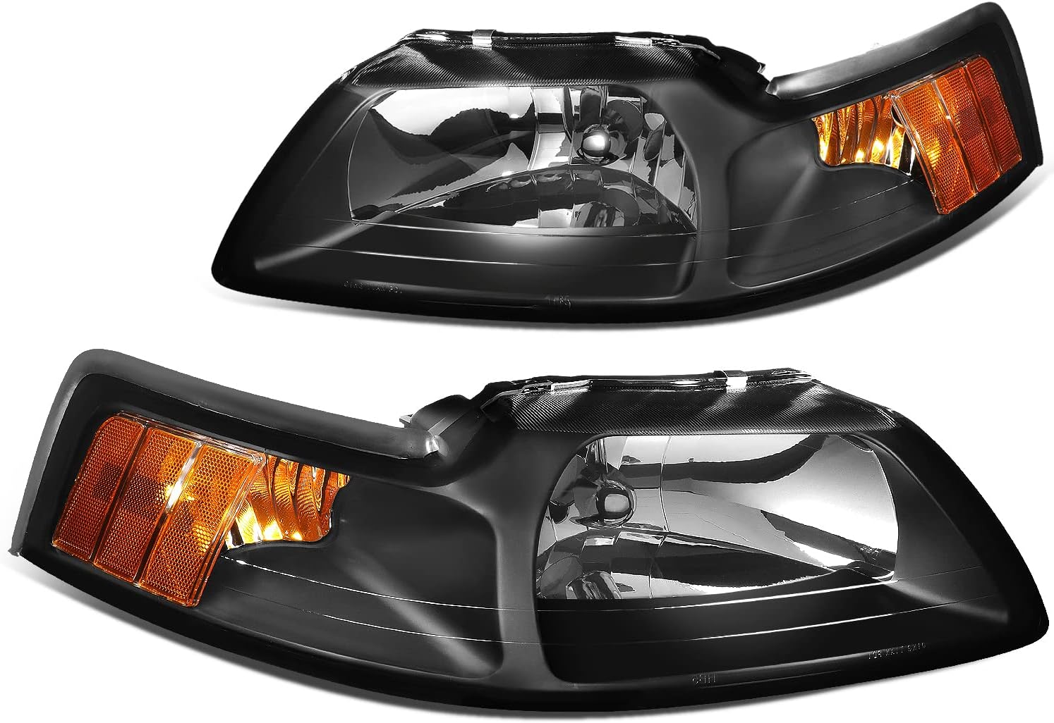 Black Amber Headlights Replacement for 99-04 Mustang Vehicles