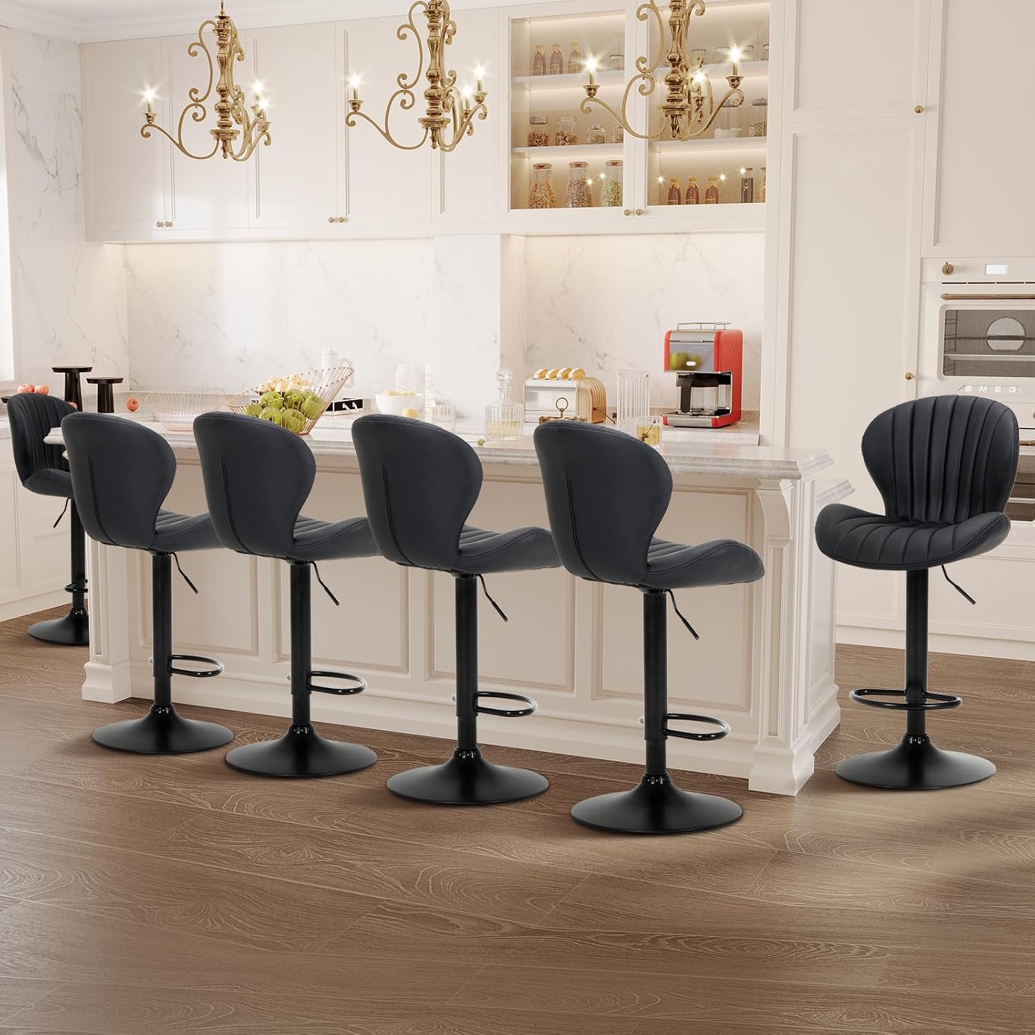 COLAMY Bar Stools Set of 6 Adjustable Swivel Chairs
