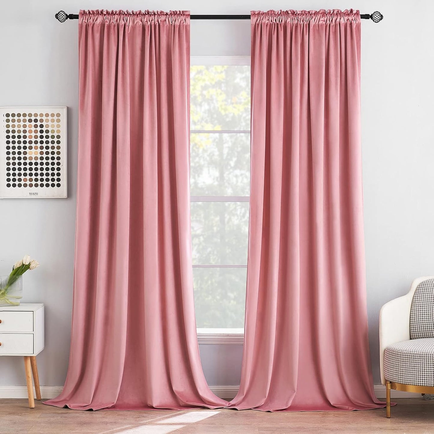 MIULEE Blush Pink Velvet Curtains for Bedroom and Living Room