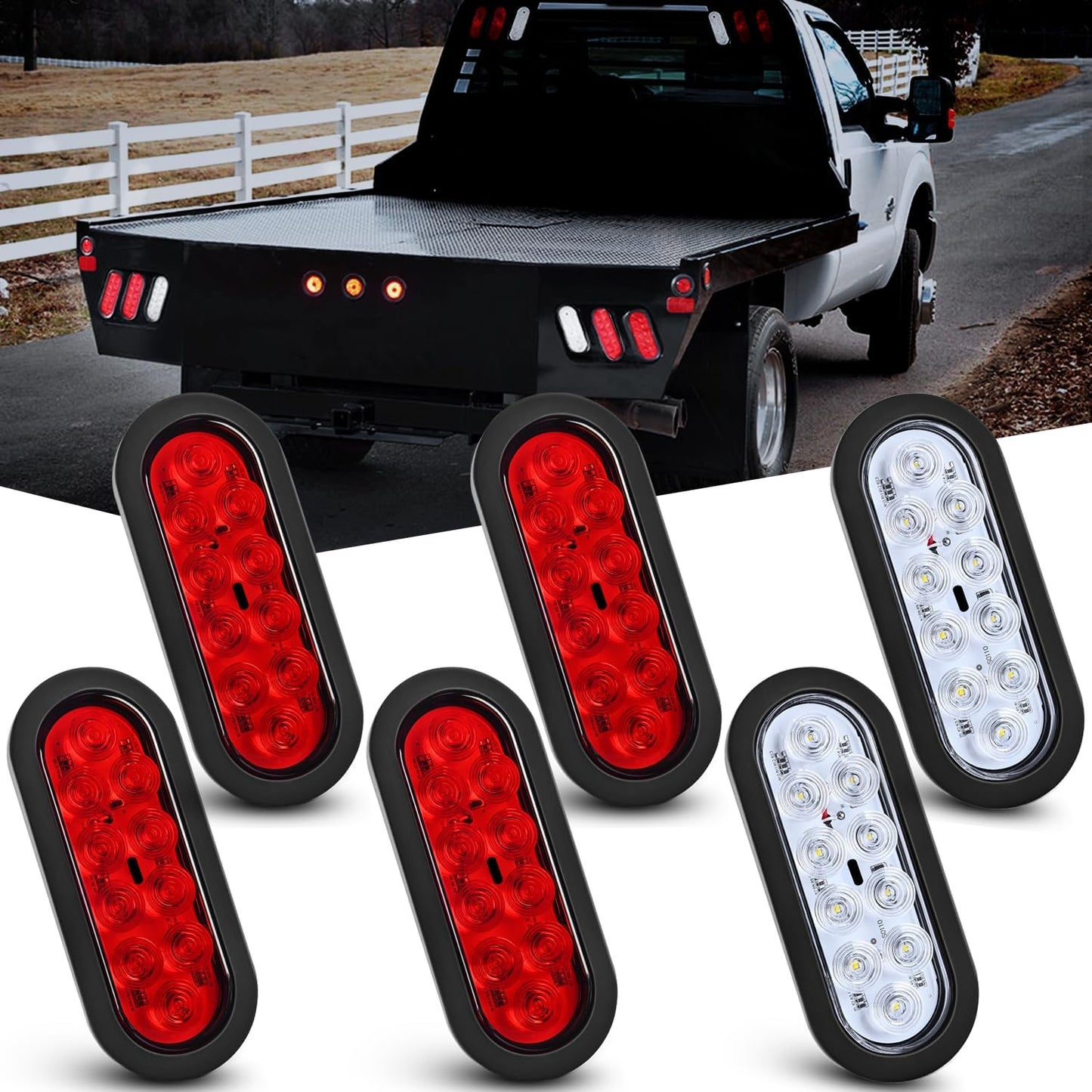 Nilight 6 Inch Oval Trailer Tail Light with 10LED Brightness