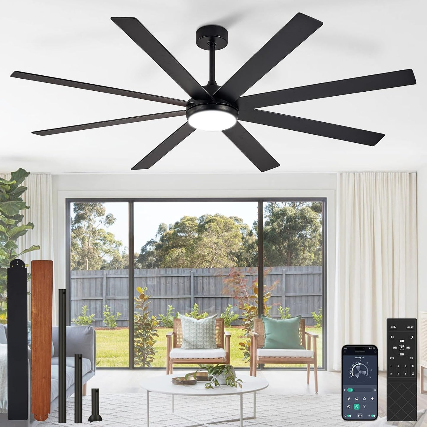 72 Inch Ceiling Fan with Lights - Quiet DC Motor & Remote Control