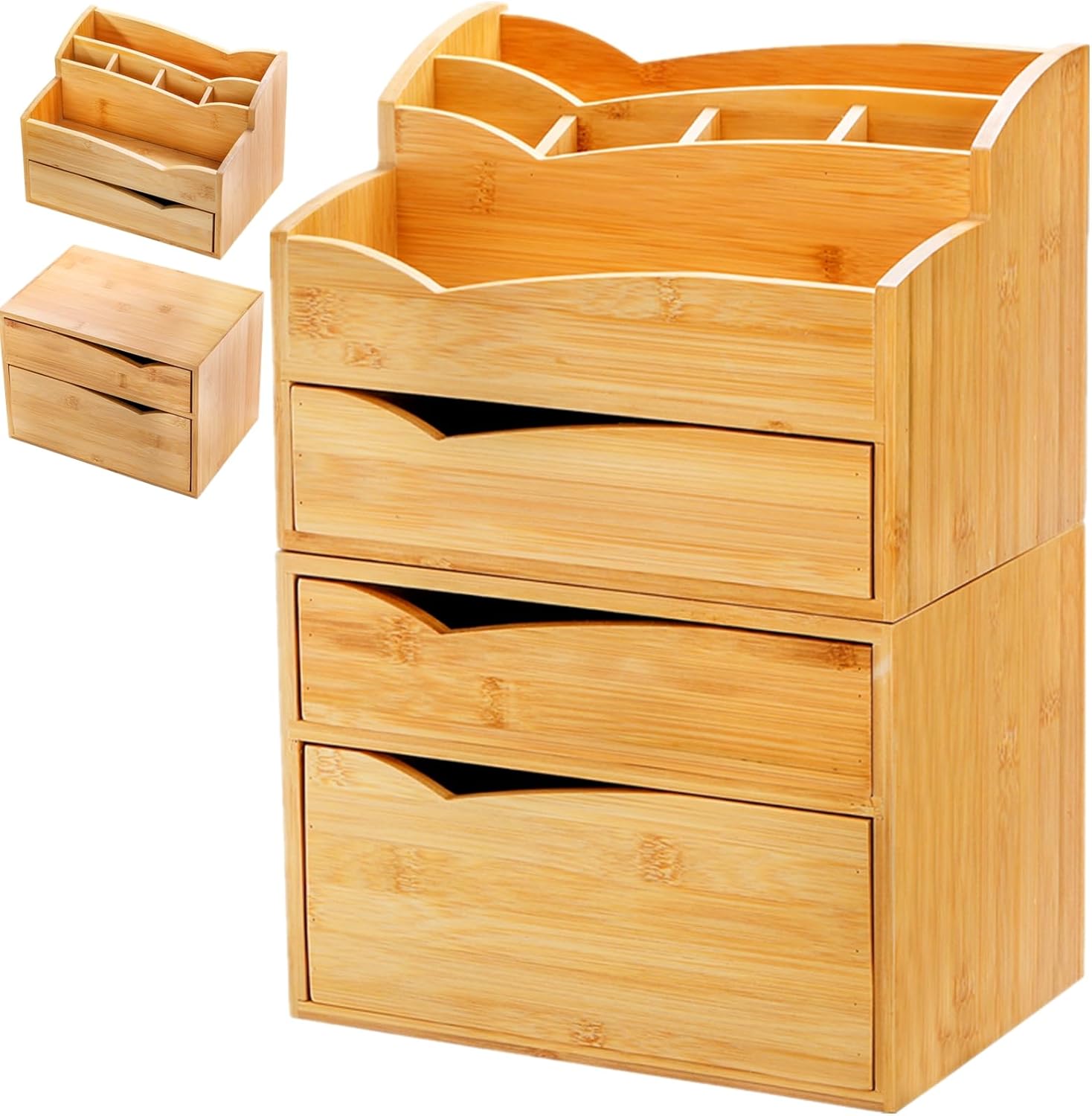 Bamboo Desk Organizer Set with 3 Drawers for Efficient Storage