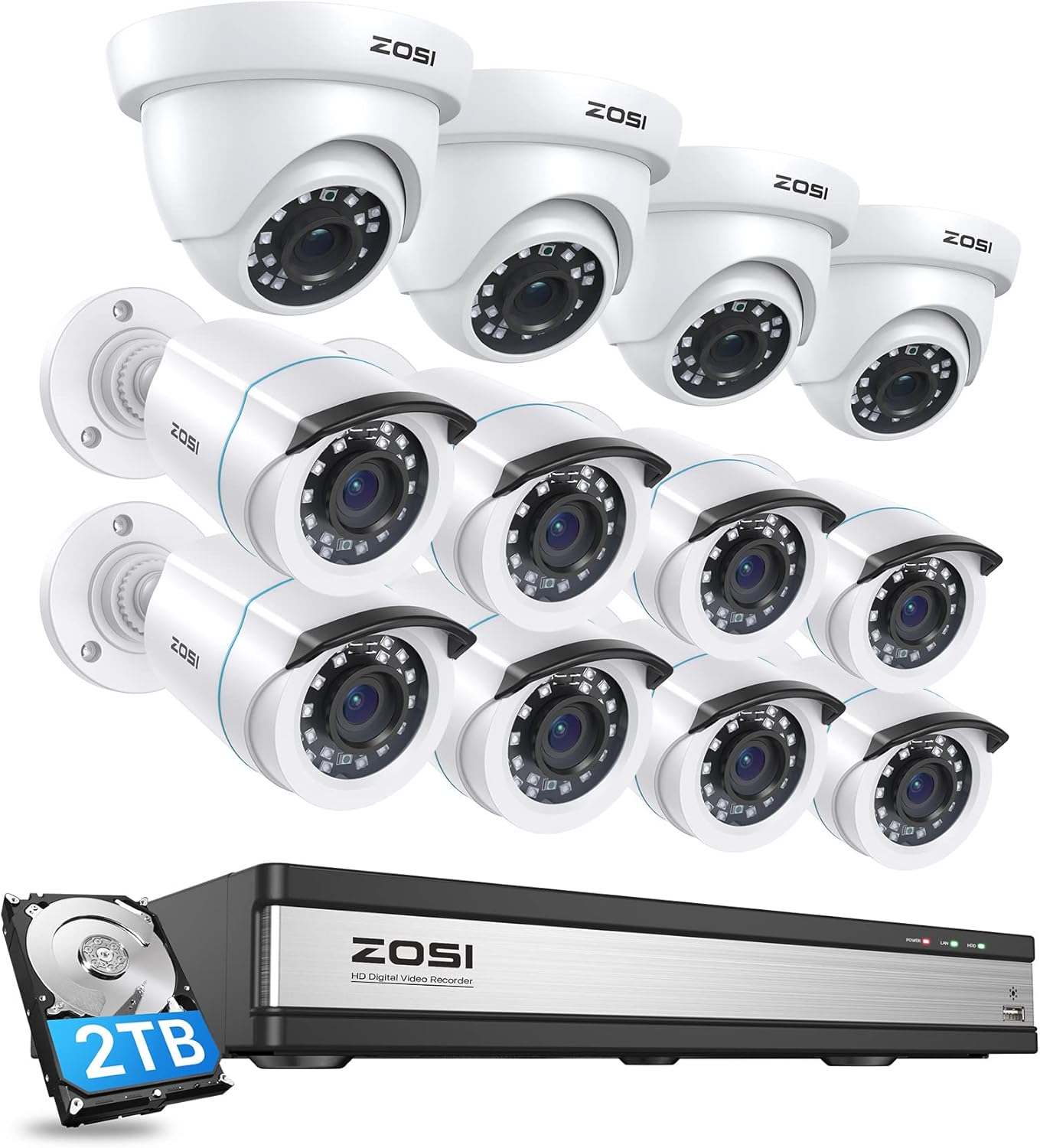 ZOSI 1080p 16 Channel Security Camera System with AI Detection