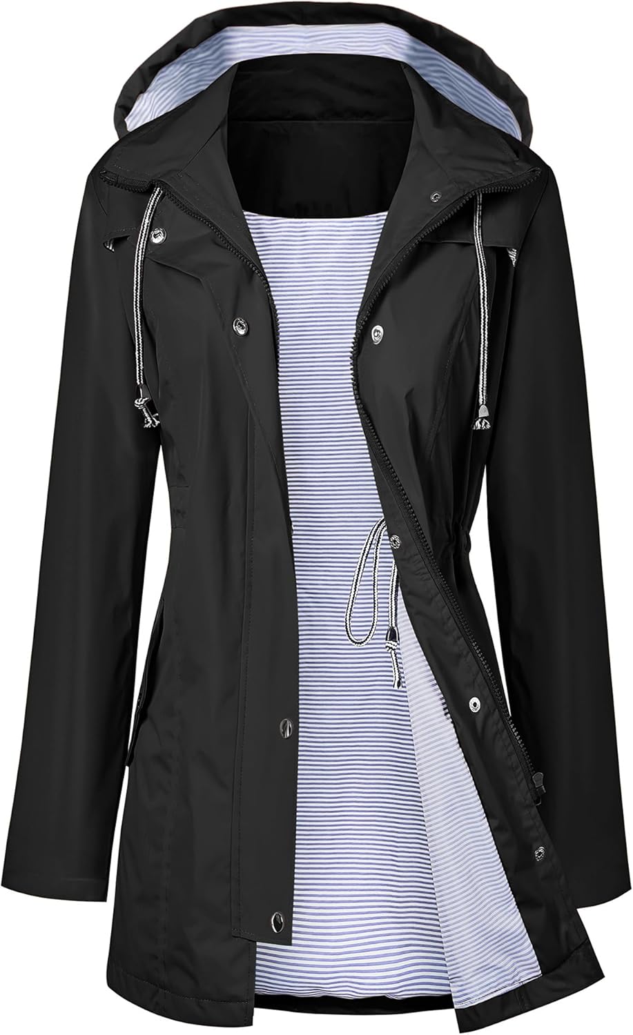 LOMON Waterproof Long Hooded Trench Coat for Women Travel