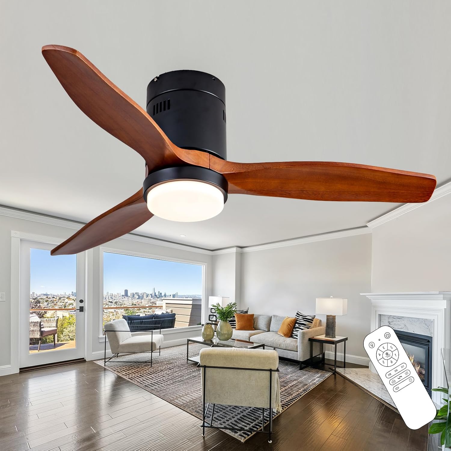 42 Inch Low Profile Ceiling Fan with Lights and Remote Control