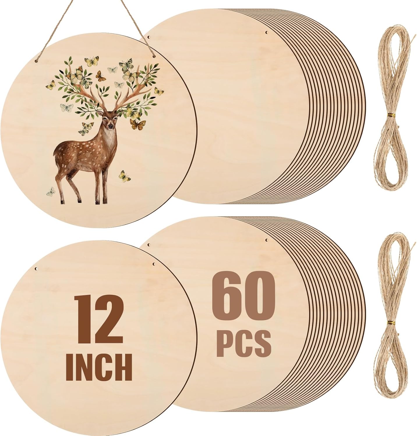 60 Pcs 12 Inch Wood Rounds for Crafts Unfinished Circle Signs