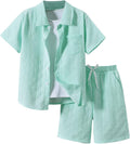 Boy's Textured Linen 2-Piece Beach Vacation Set - Short Sleeve Summer