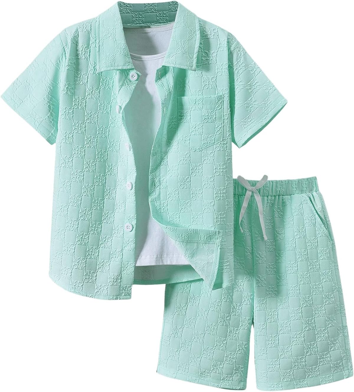 Boy's 2 Piece Beach Vacation Textured Linen Outfit for Summer