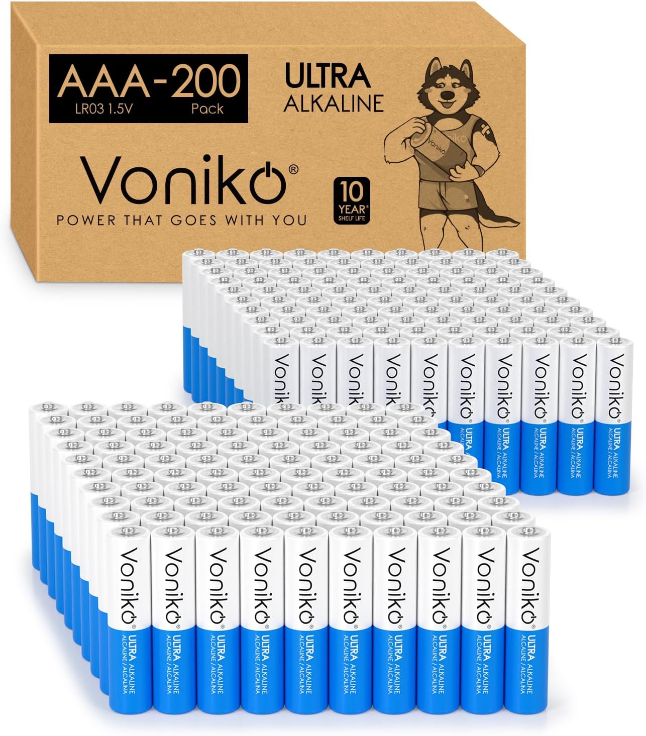 Voniko Premium Grade AAA Batteries - Long-Lasting 200 Pack