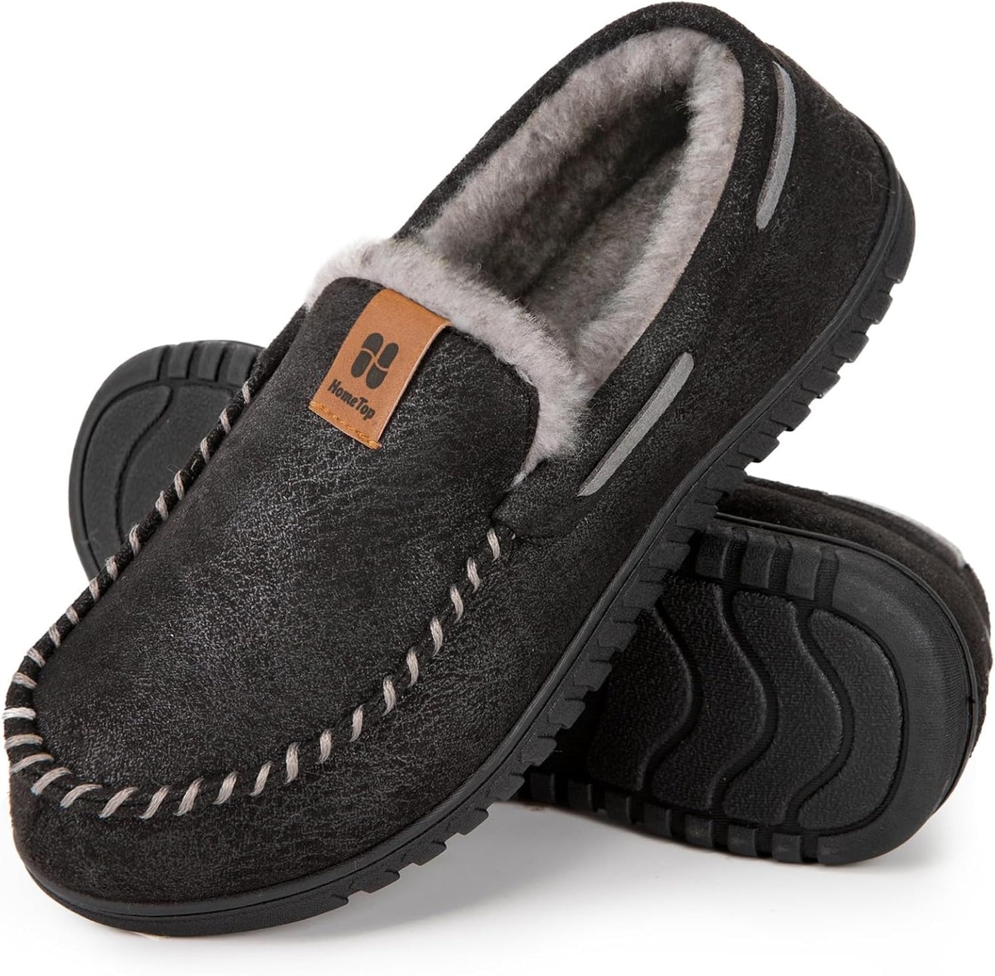 HomeTop Men's Suede Memory Foam Moccasin Slippers for Comfort