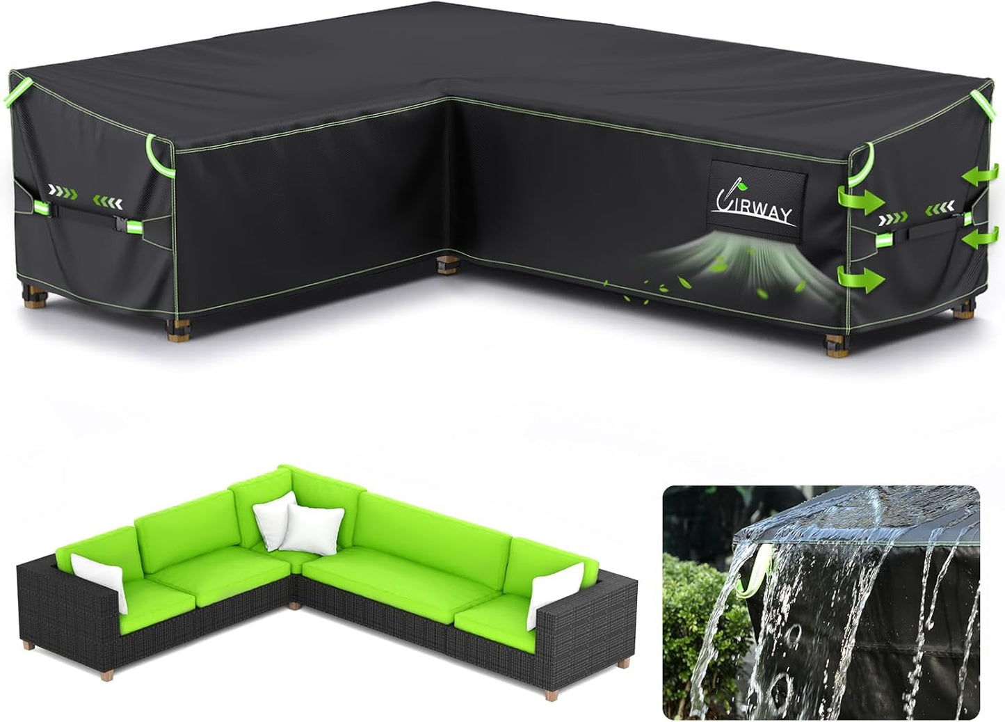 UIRWAY L-Shape Outdoor Sectional Sofa Cover Waterproof and Durable