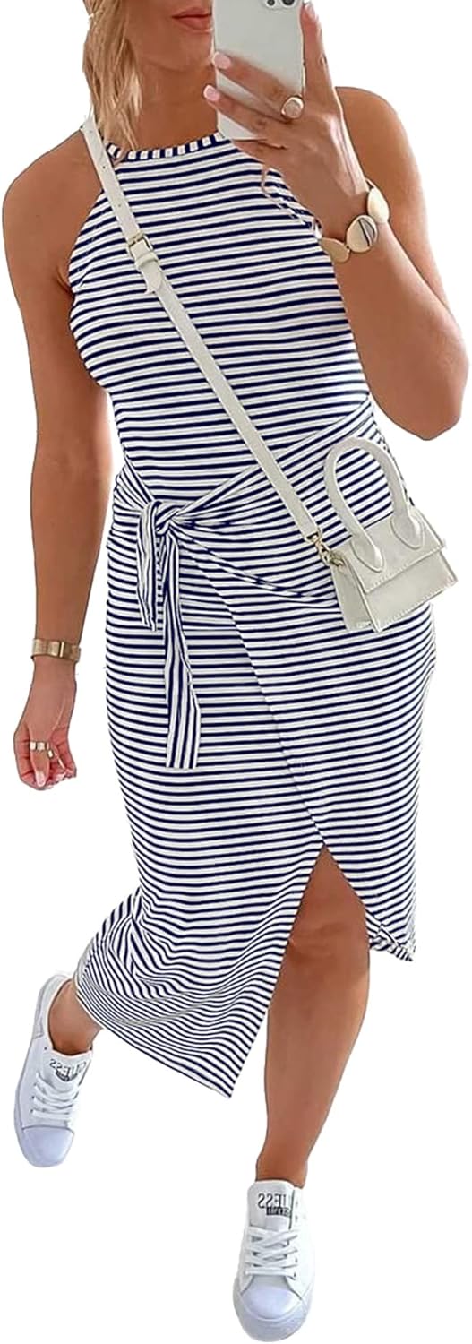 Stylish Sleeveless Striped Midi Dress for Women by NOLLSOM