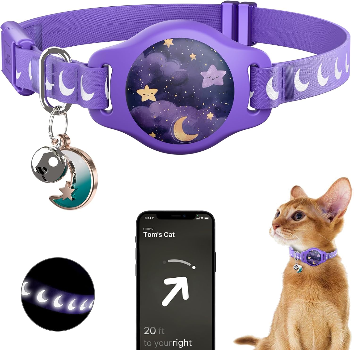 Purple Breakaway GPS Cat Collar with Airtag Holder