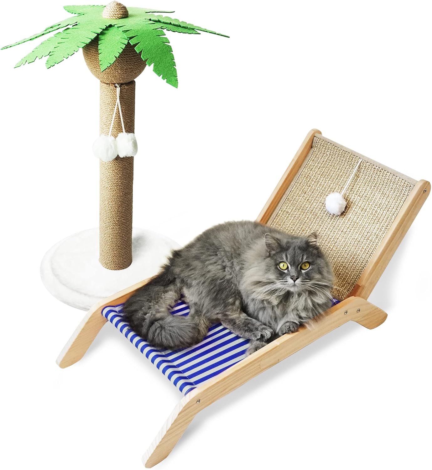 PETKARAY Cat Hammock with Coconut Palm Tree Scratching Post