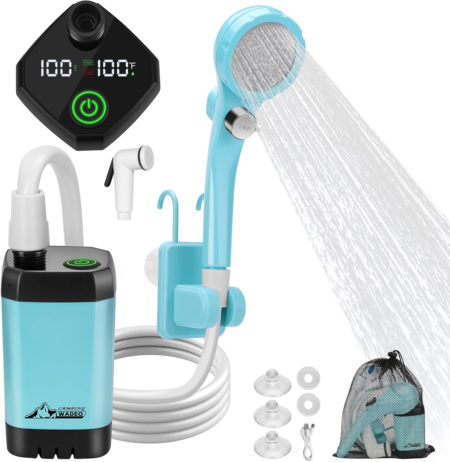 WADEO Portable Shower for Camping: Rechargeable Electric Pump