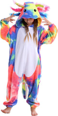 Axolotl Kids Onesie Pajamas - Cozy Flannel Animal Costume for 2-11 yrs