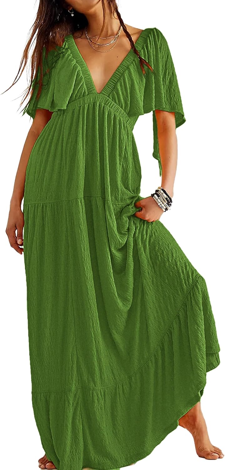 Kikibell Women Summer Dresses V-Neck Maxi Dress for Every Occasion