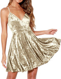 R.Vivimos Crushed Velvet Spaghetti Strap V Neck Mini