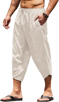 Linen Harem Capri Pants for Men - Lightweight Casual Beachwear