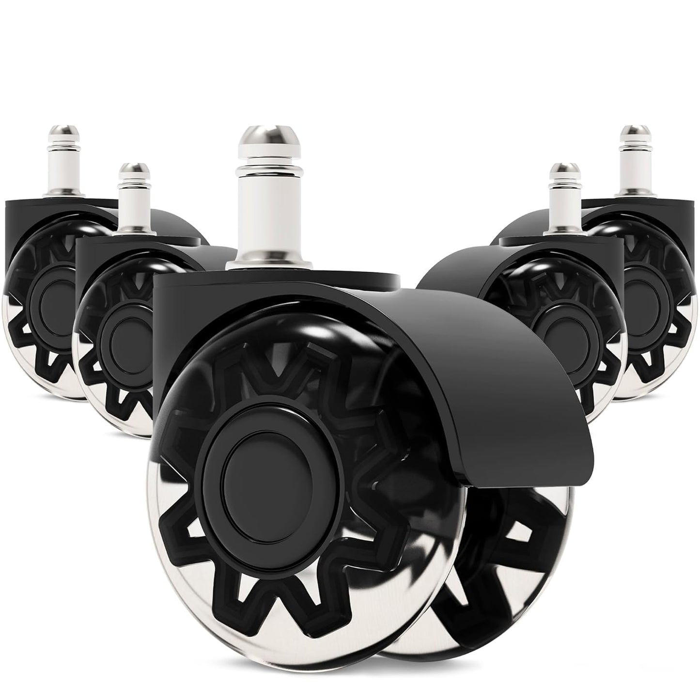Premium Smooth Rolling Office Chair Wheels - Set of 5 Heavy Duty Rubber Casters - Universal Fit