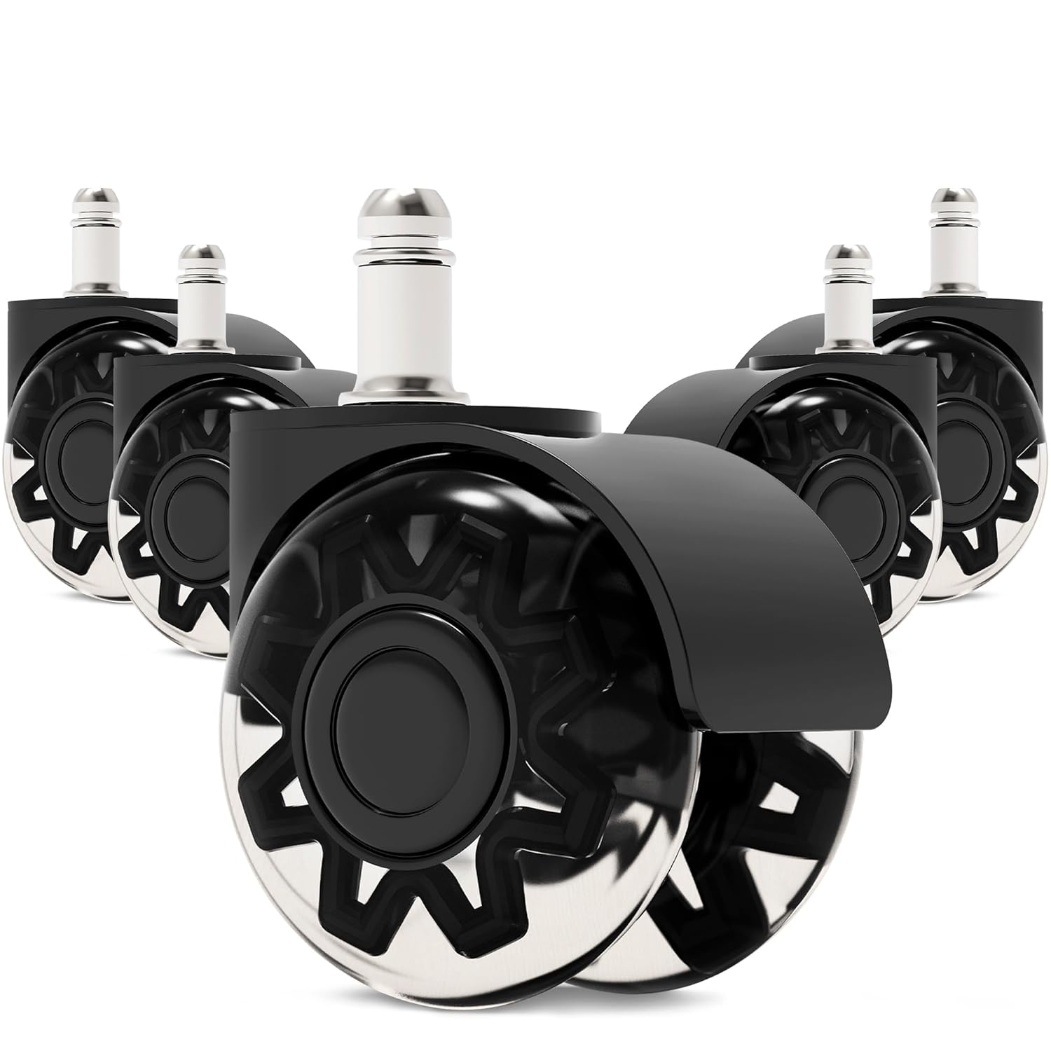 Premium Smooth Rolling Office Chair Wheels - Set of 5 Heavy Duty Rubber Casters - Universal Fit