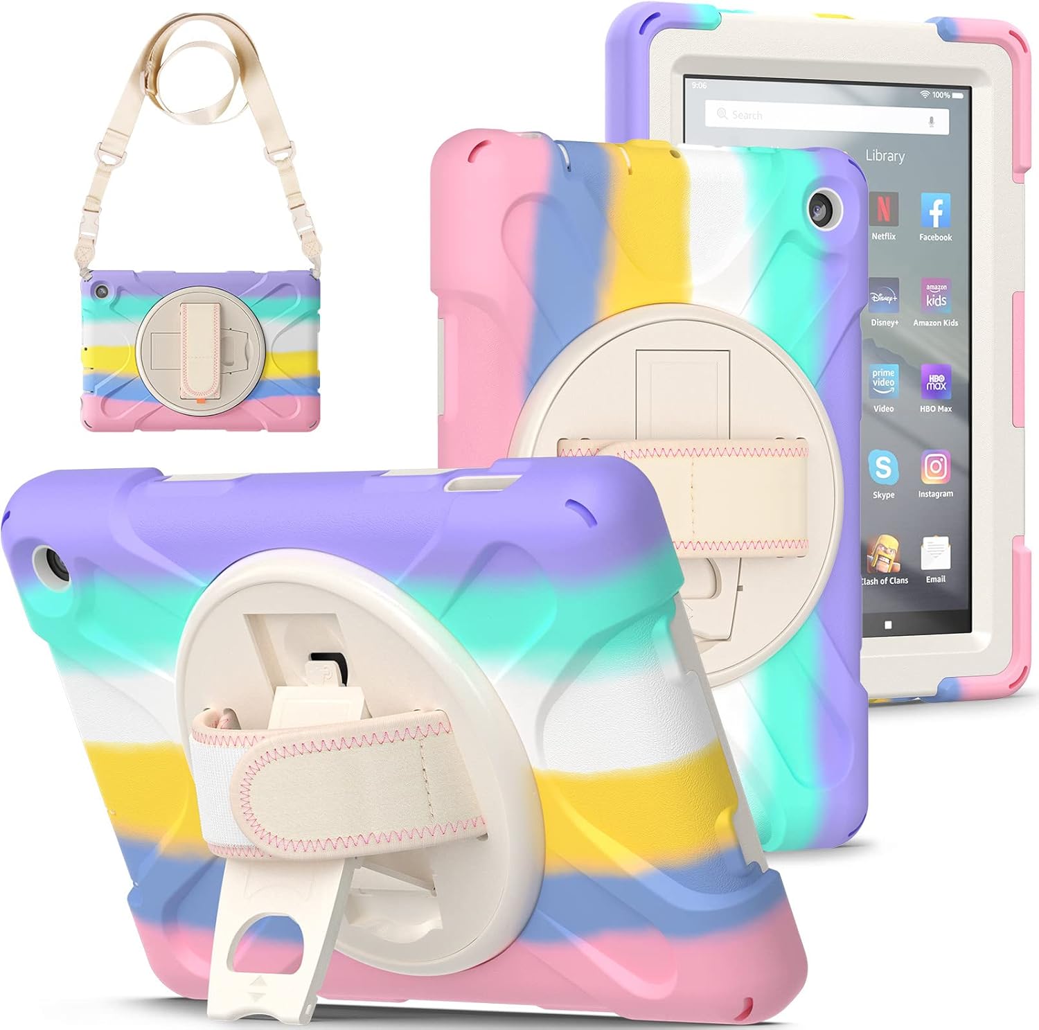 360 Rotatable Case for Fire 7 2022 with Detachable Straps