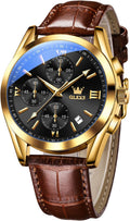 OLEVS Men's Casual Leather Watch, Big Face Chronograph - Sleek Dress