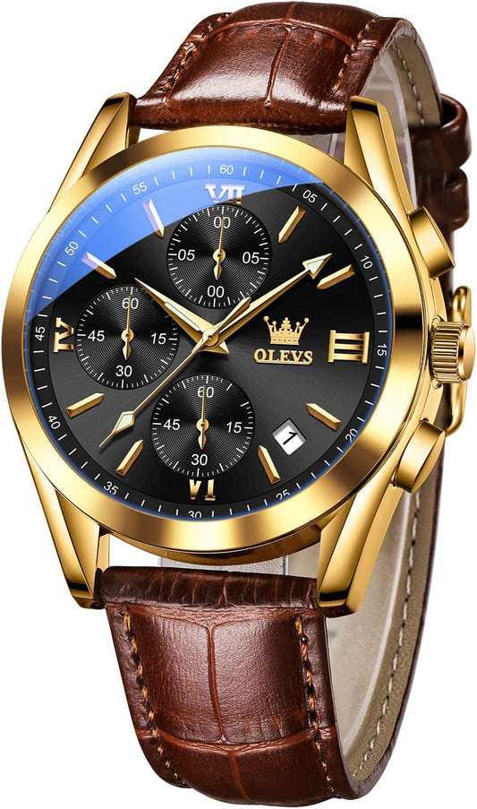 OLEVS Men's Casual Leather Watch: Stylish Chronograph Design