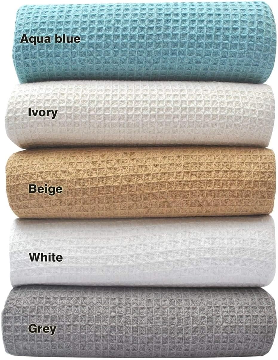 Tex Trend Waffle Blanket 100% Cotton Queen Size Light Grey