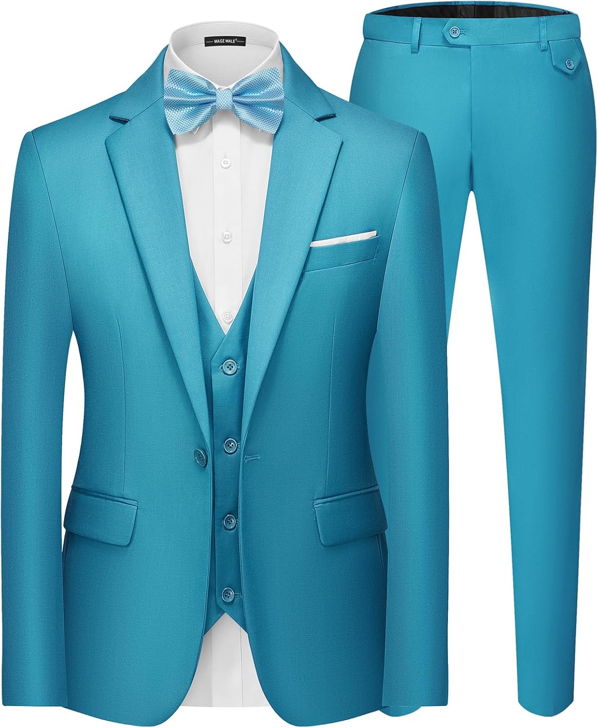 MAGE MALE Men's 3 Pieces Suit Elegant Solid Slim Fit Set