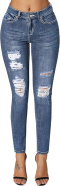 roswear Women's Essentials Ripped Mid Rise Destroyed Skinny Jeans feel