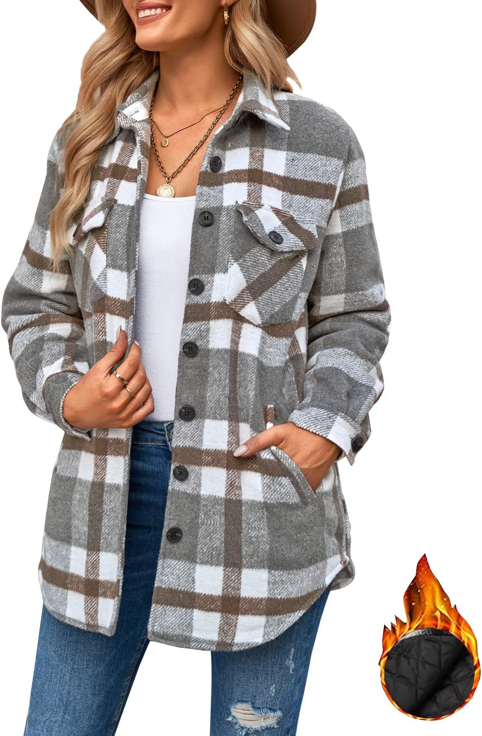 Luvamia Plaid Jackets for Women - Flannel Quilted Shacket Coats