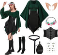 8PCS Women Elf Costume for Halloween Medieval Dress Set