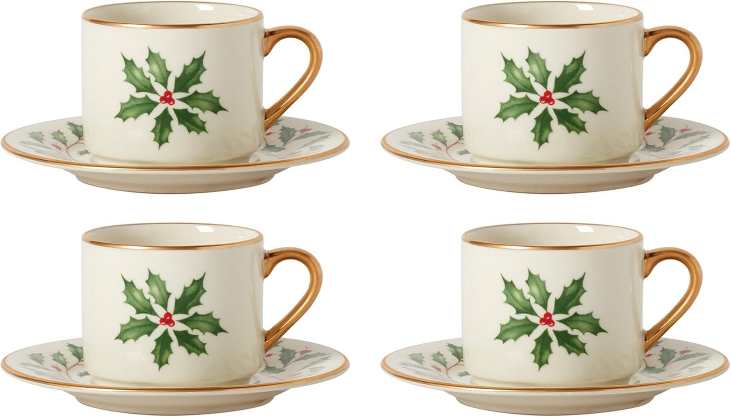 Lenox Holiday 4-Piece Espresso Cup & Saucer Set for Christmas