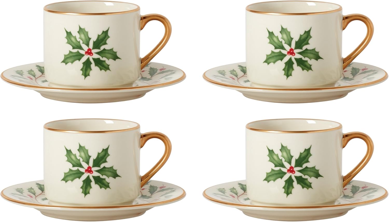 Lenox Holiday 4-Piece Espresso Cup & Saucer Set for Christmas