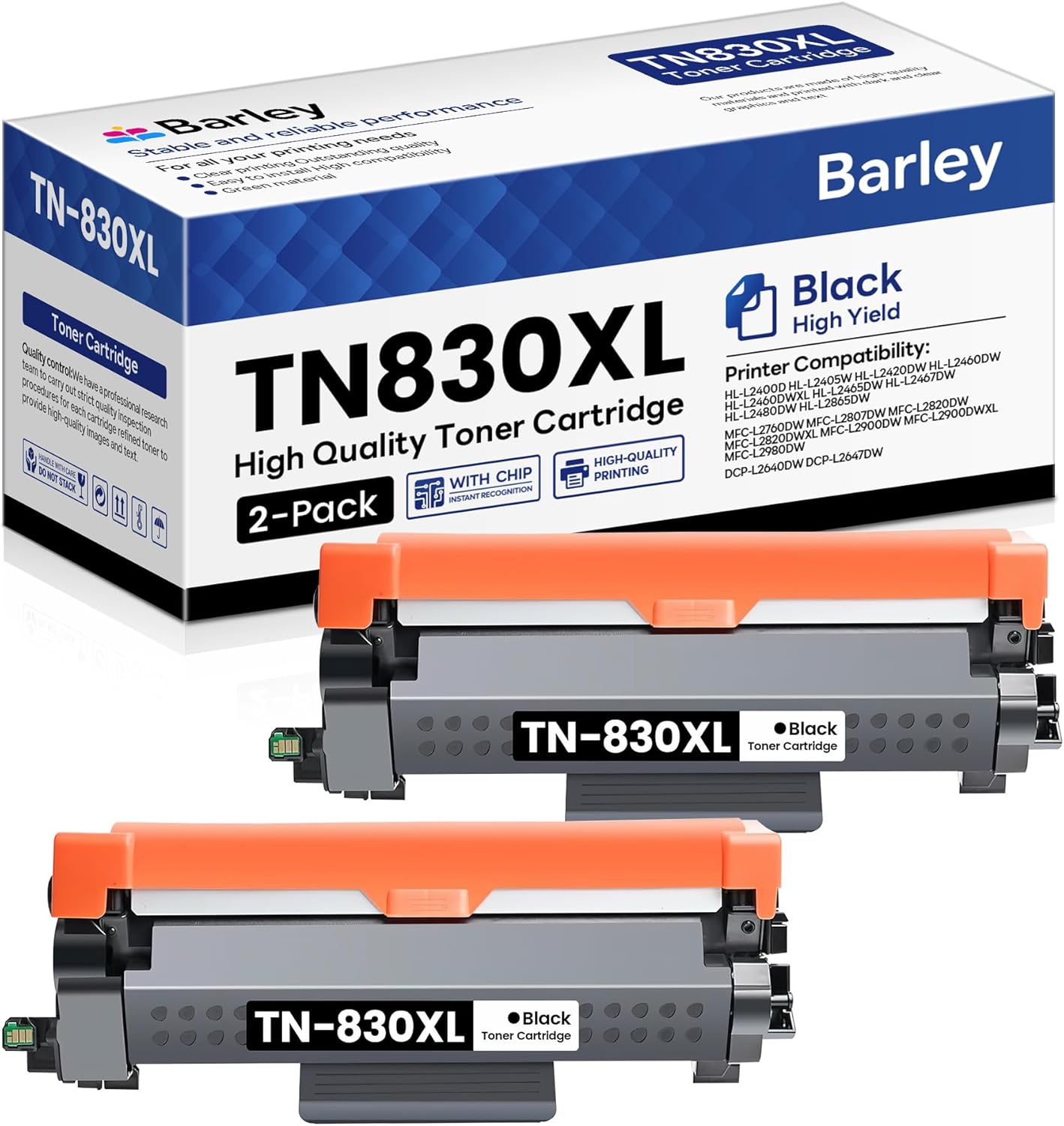 High Yield TN830XL Black Toner Cartridge 2 Pack for Brother Printers