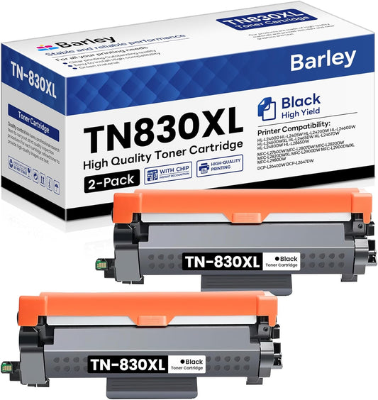 High Yield TN830XL Black Toner Cartridge 2 Pack for Brother Printers