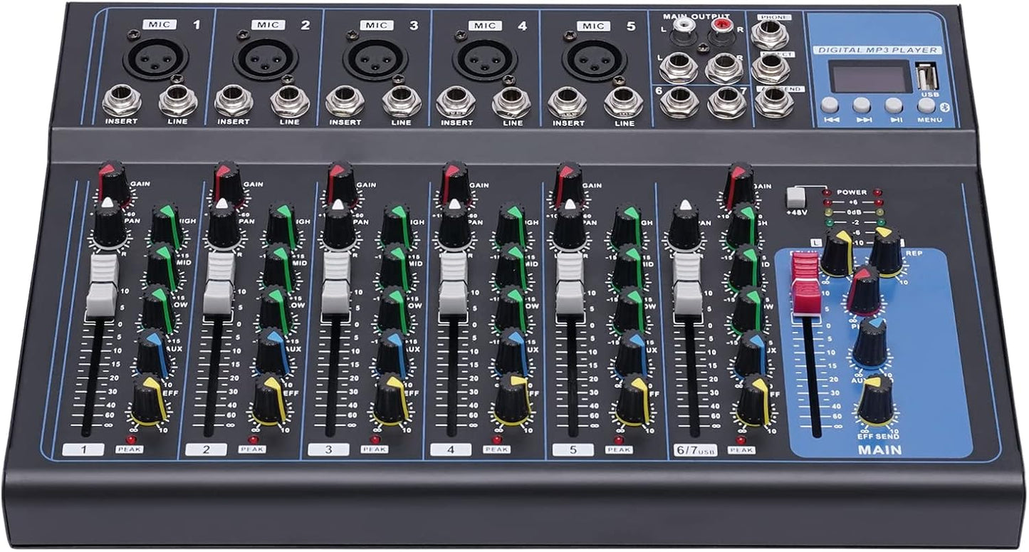 7 Channel Bluetooth Mixer Audio for Professional DJs and Musicians