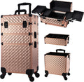 Frenessa Rolling Makeup Train Case 3 in 1 - Spacious Vintage Rose Gold