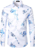 ZEROYAA Mens Hipster 3D Golden Rose Floral Slim Fit Shirt - Stylish as