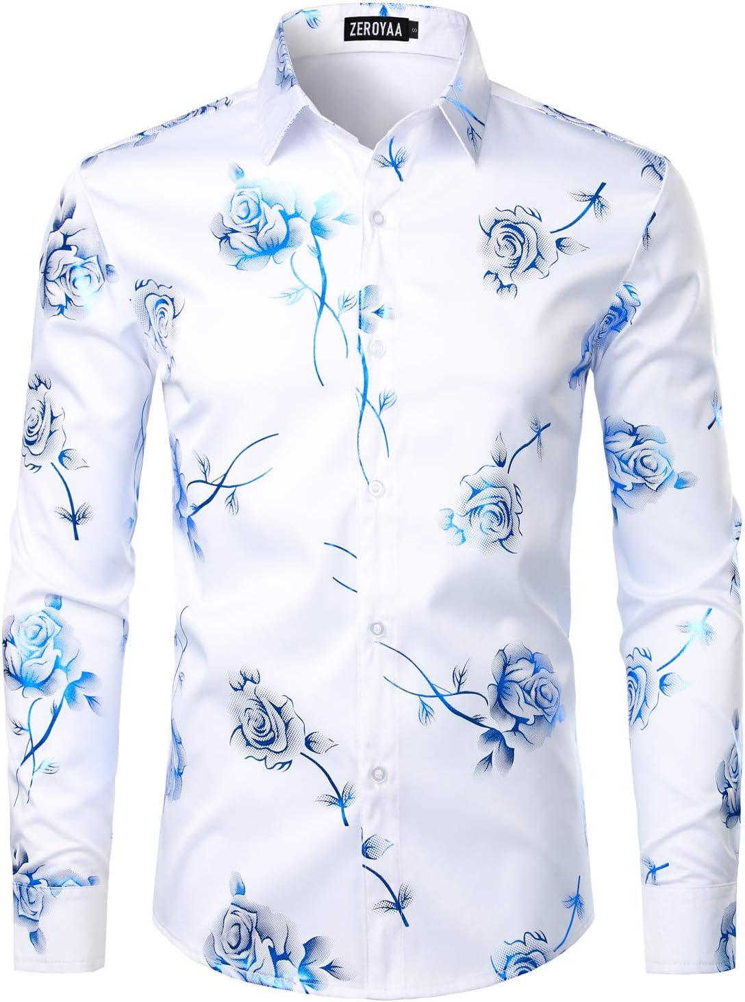 ZEROYAA Mens Hipster 3D Golden Rose Floral Printed Shirt